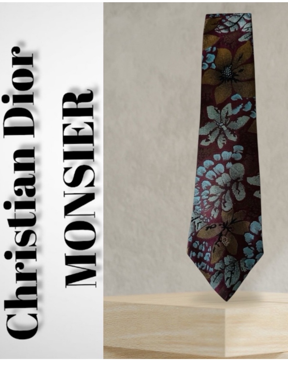 CHRISTIAN DIOR AUTHENTIC Flowers
Design On Maroon Polyester Silk Necktie
Tie